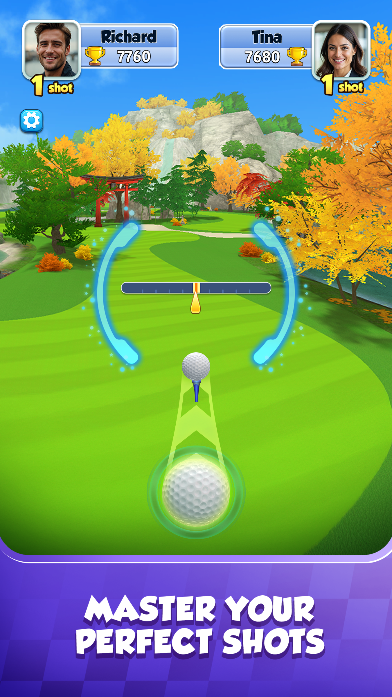 Golf game user interface with swing power settings